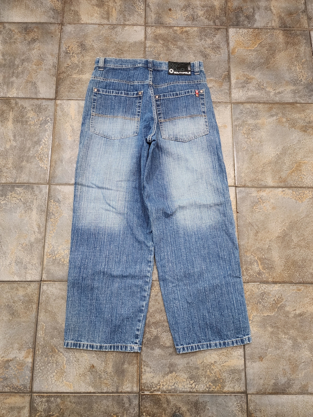 Vintage Y2K Southpole Men's 34x30 Red Tab Baggy Wide Leg Faded Denim Jeans